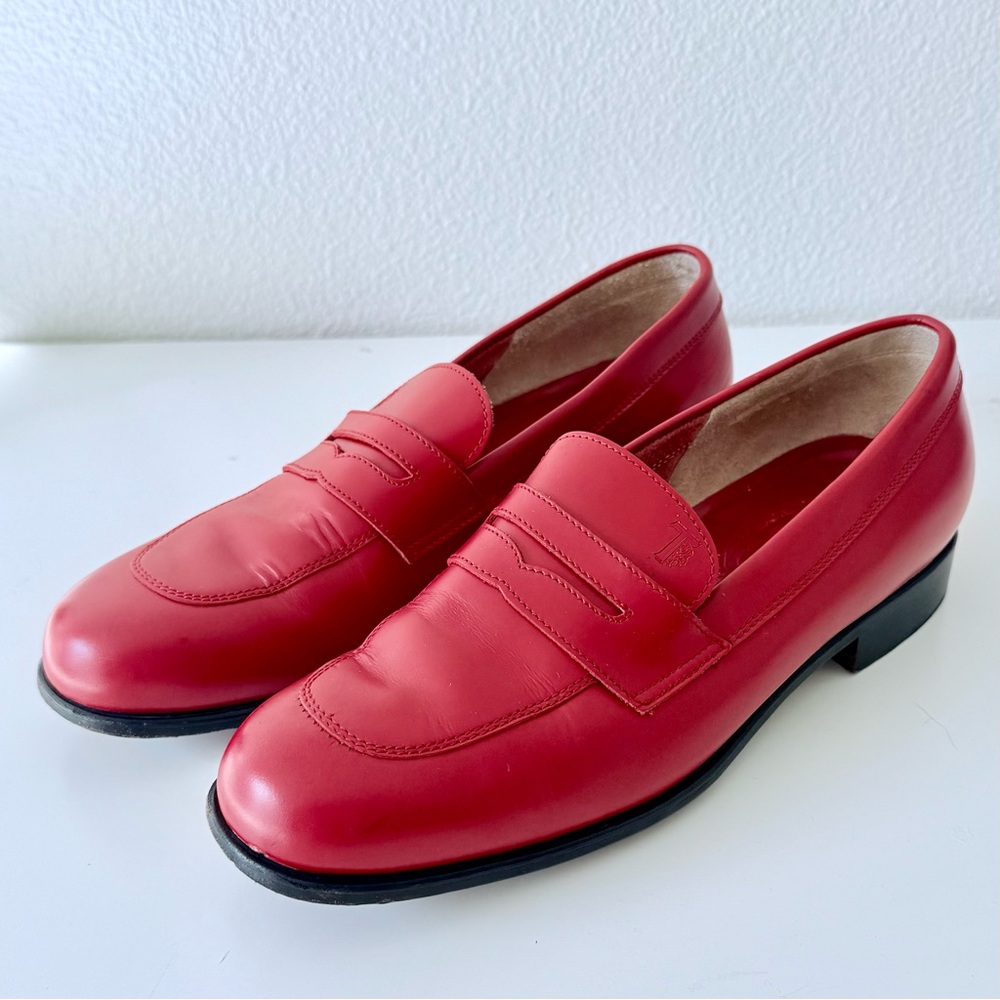 Tod’s Red Smooth Genuine Leather Penny Loafers-Women’s Size 40=US 9 EUC